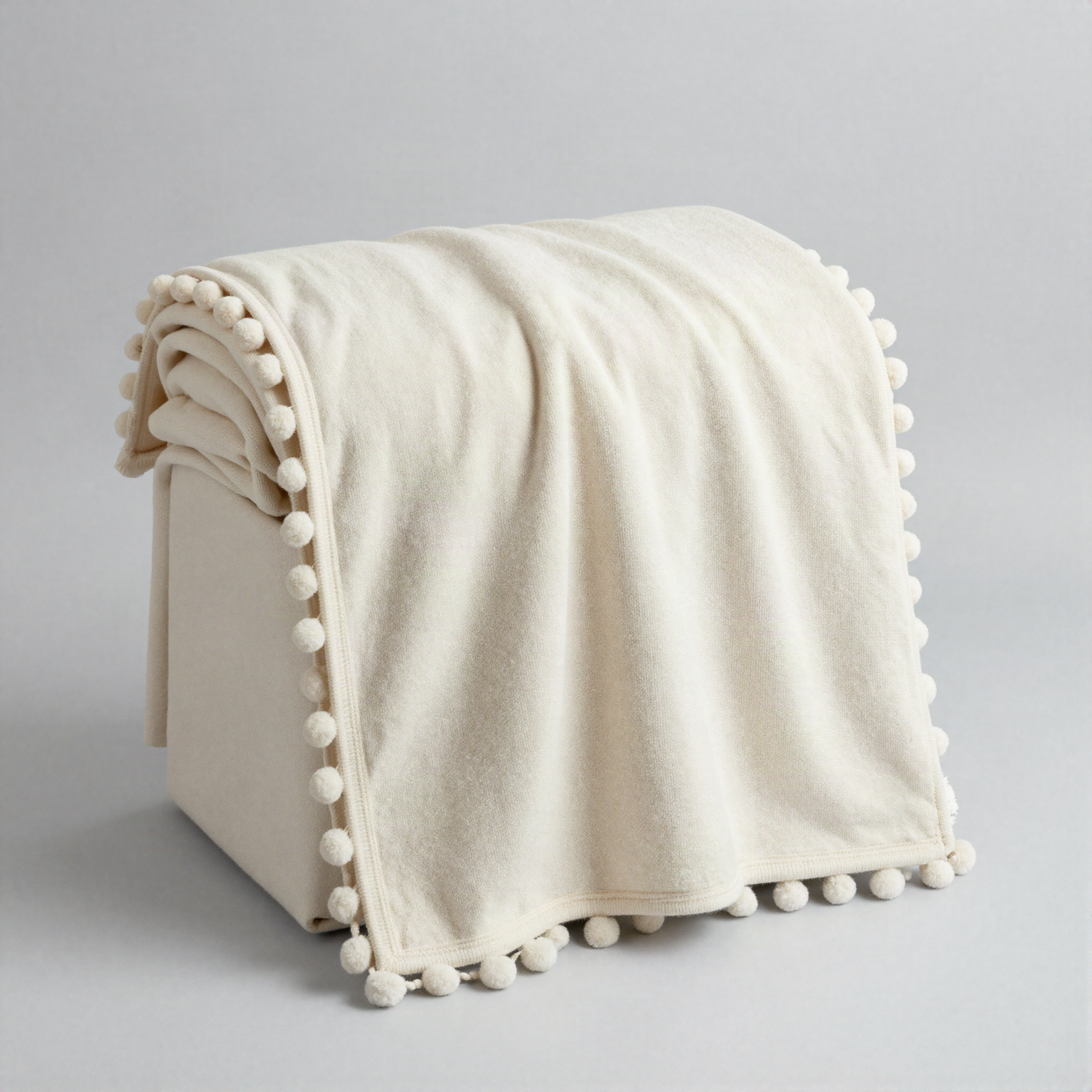 Pom-Pom Trim Knit Throw